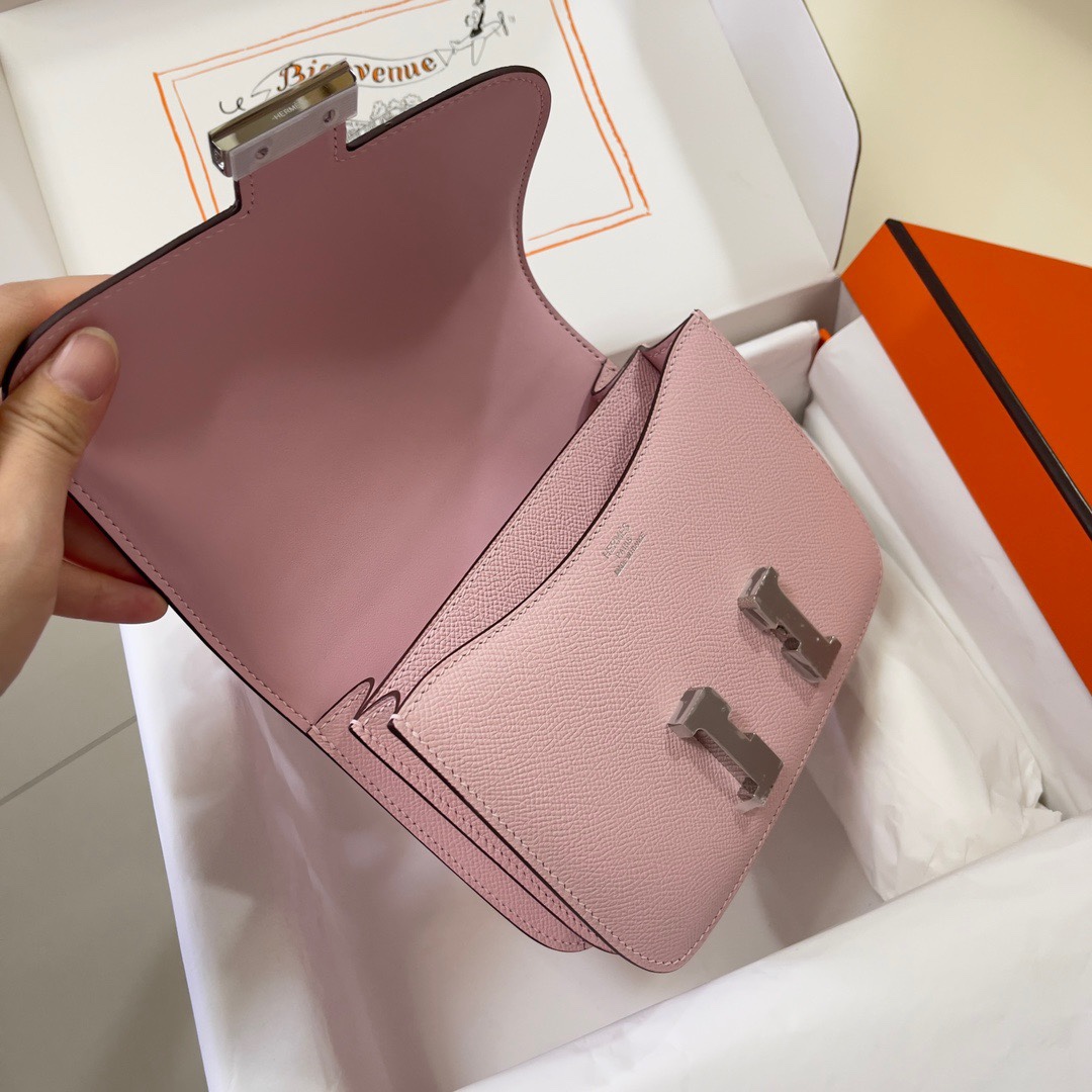 Hermes Constance 18 Mini Shoulder Bag In Pink Epsom Leather